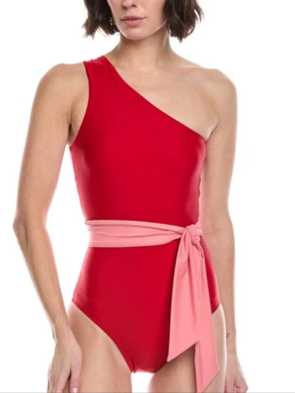Summersalt One Piece Swimsuit Red & Pink Belt Sash One Shoulder Tie Waist 14